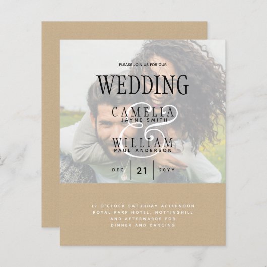 Papier PHOTO FAIRE-PART DE MARIAGE superposition Texte bu (Devant / Derrière)