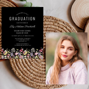 Papier Photo Fleur sauvage du budget Black Grad Party Inv