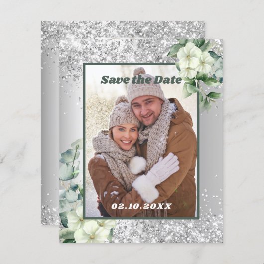 Papier Photo florale blanche en argent Enregistrer le mar (Devant / Derrière)