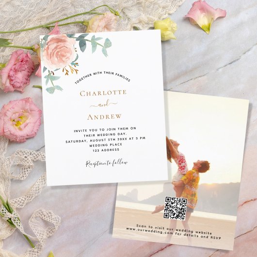 Papier Photo florale rose QR RSVP faire-part de mariage