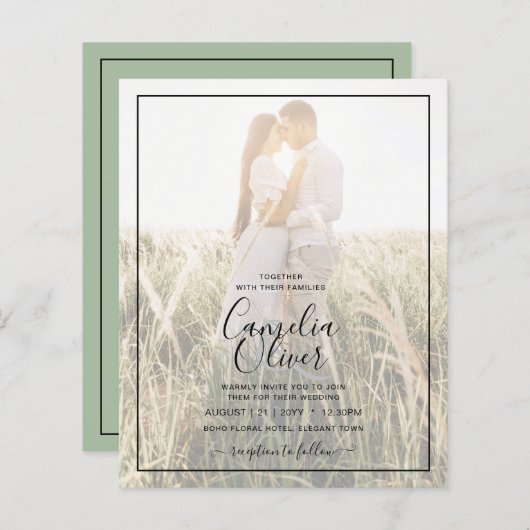 Papier PHOTO Mariage BUDGET OVERLAY Sage Monochrome (Devant / Derrière)