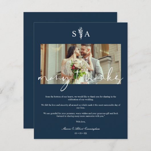 Papier Photo Mariage pas cher Initiales botaniques Merci  (Devant / Derrière)