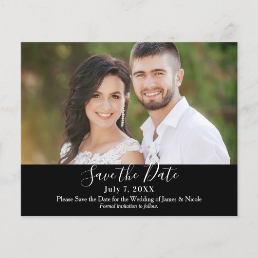 Papier Photo minimal moderne noir chic Enregistrer la dat (Devant)