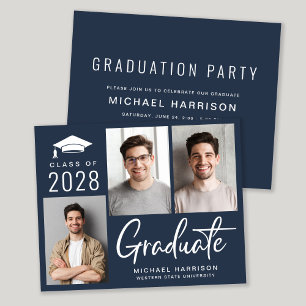 Papier Photo moderne Blue Graduation Party Invitation