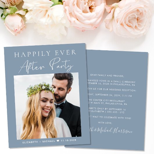 Papier Photo moderne Dusty Blue Wedding Invitation de réc