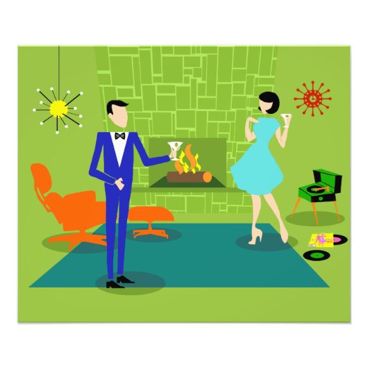 Papier photo moderne en couple du milieu du siècle (Devant)