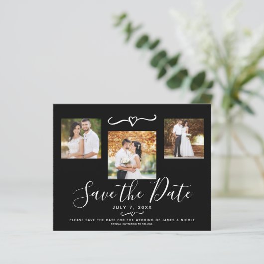 Papier Photo moderne en noir et blanc Enregistrer la date (Debout devant)