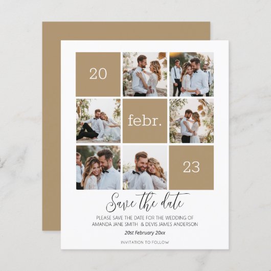 Papier Photo moderne Enregistrer la date Mariage budgétai (Devant / Derrière)