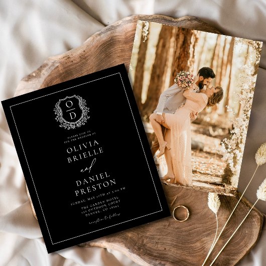 Papier Photo moderne Floral Crest Monogramme Mariage Form