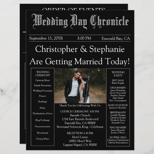 Papier Photo QR Code Minimalist Newspaper Wedding Program (Devant / Derrière)