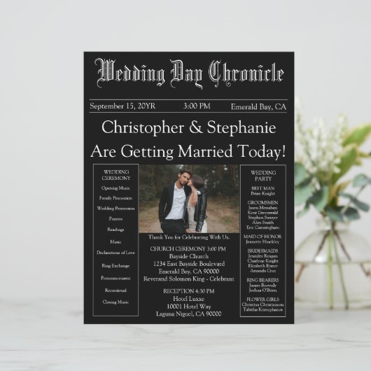 Papier Photo QR Code Minimalist Newspaper Wedding Program (Debout devant)