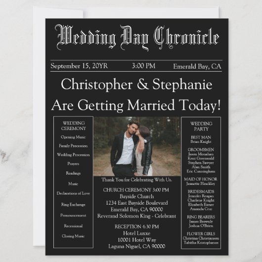 Papier Photo QR Code Minimalist Newspaper Wedding Program (Devant)