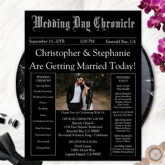 Papier Photo QR Code Minimalist Newspaper Wedding Program