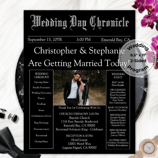 Papier Photo QR Code Minimalist Newspaper Wedding Program