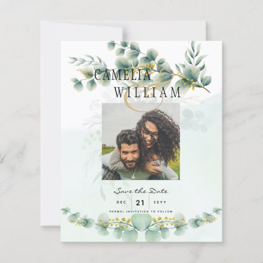 Papier Photo Save the Dates Eucaluptus Gold Modern (Devant)