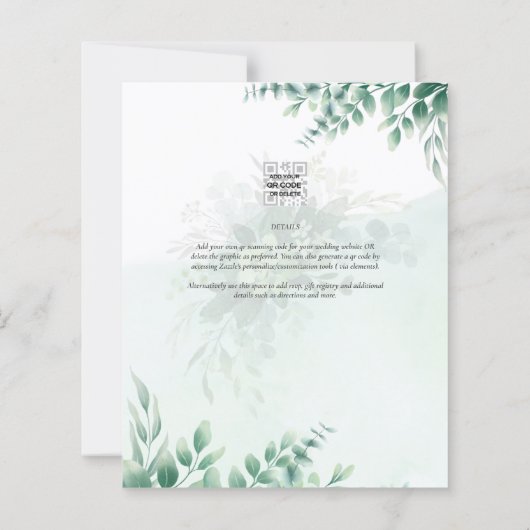 Papier PHOTO VERTE FAIRE-PART DE MARIAGE Eucalyptus (Dos)