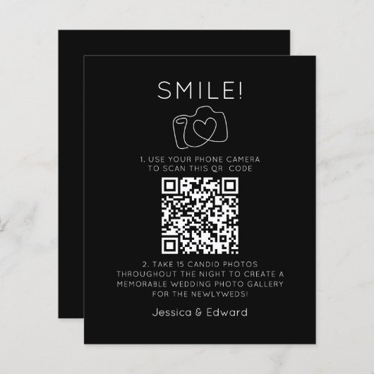 Papier Photos mémorables Qr Code Black Chic Modern Mariag (Devant / Derrière)
