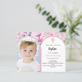 Papier Photos roses floraux d'arc fille Baptême invitatio (Debout devant)