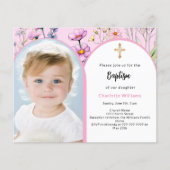 Papier Photos roses floraux d'arc fille Baptême invitatio (Devant)