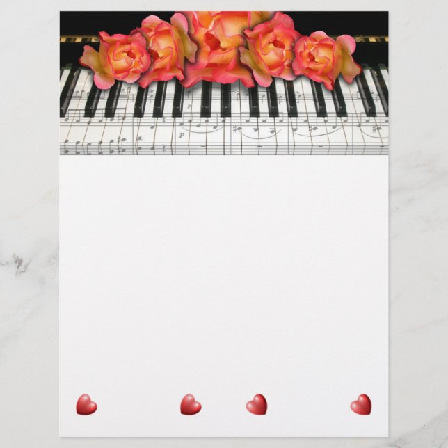 Papier Piano Clavier Rose musique notes et coeurs (Devant)