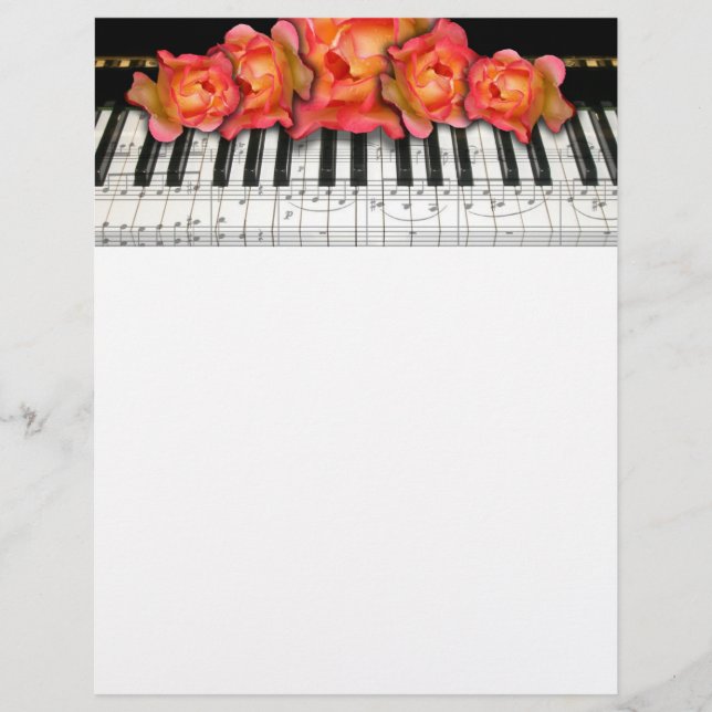 Papier Piano Keyboard Roses et notes musicales (Devant)
