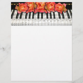 Papier Piano Keyboard Roses et notes musicales