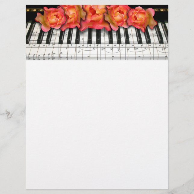 Papier Piano Keyboard Roses et notes musicales (Devant)