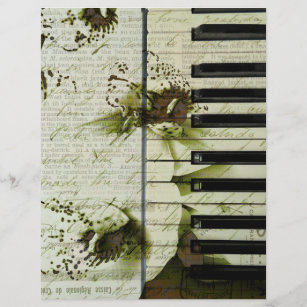Papier Piano vintage et orchidées blanches sur vieux papi