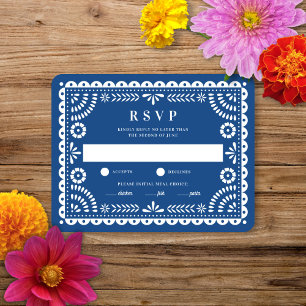 Papier Picado bleu Carte RSVP de réponse Mariage