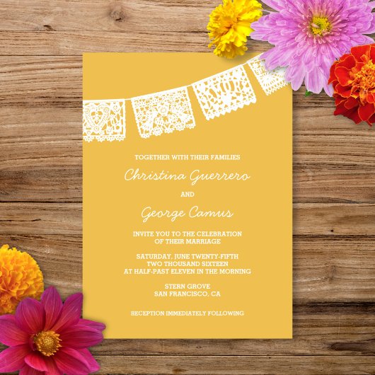 Papier Picado Jaune | FAIRE-PART DE MARIAGE