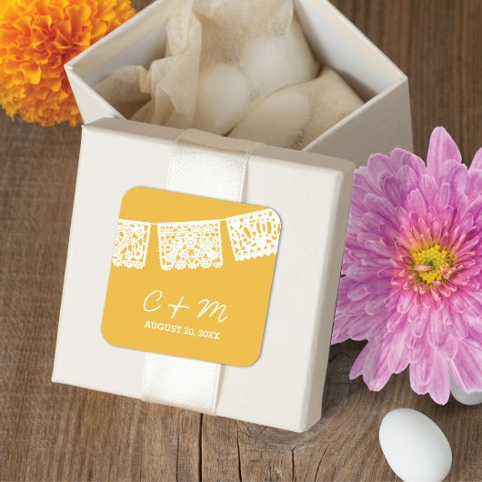 Papier Picado Jaune | Sticker Favor de mariage
