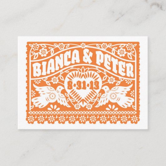 Papier Picado Lovebirds Orange Carte Place (Devant)