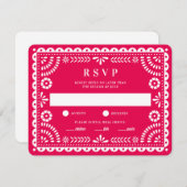 Papier Picado rose chaud | Carte RSVP Mariage (Devant / Derrière)