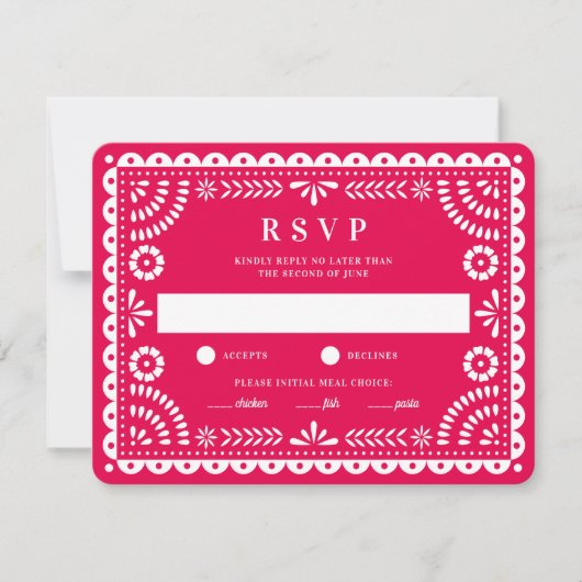 Papier Picado rose chaud | Carte RSVP Mariage (Devant)