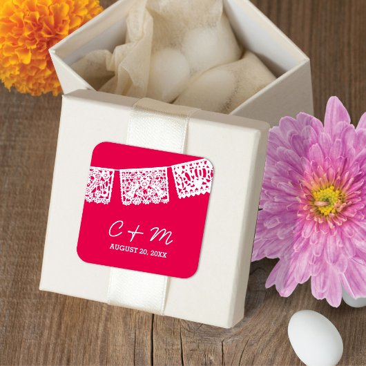 Papier Picado rose chaud | Sticker Favor de mariag