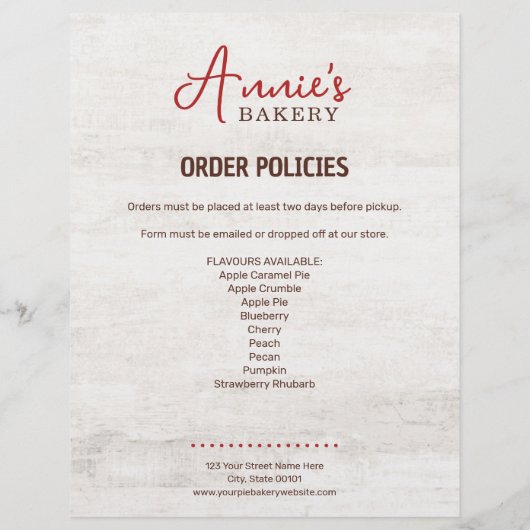 Papier Pie pour boulangerie Formulaire de commande person (Dos)