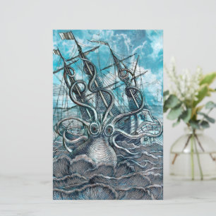 Papier Pieuvre géante Mer Bleue Monstre Voilier