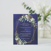 Papier Pin de cône verdure or bleu faire-part de mariage (Debout devant)