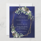 Papier Pin de cône verdure or bleu faire-part de mariage (Devant)