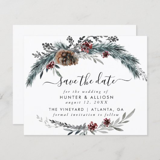 Papier Pin d'hiver du budget Enregistrer la date (Devant / Derrière)