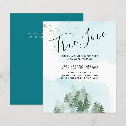 Papier Pine Trees Teal and Sage Wedding (Devant / Derrière)