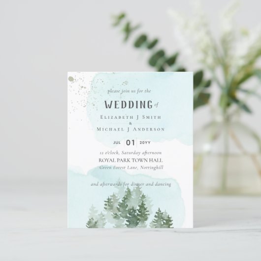 Papier Pine Trees Teal and Sage Wedding (Debout devant)