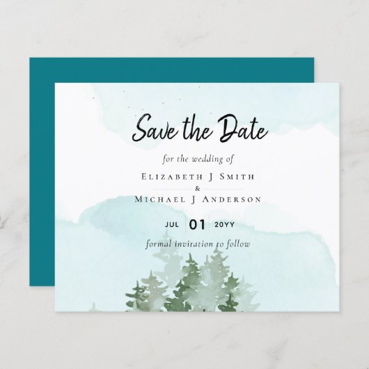 Papier Pine Trees Teal and Sage Wedding (Devant / Derrière)