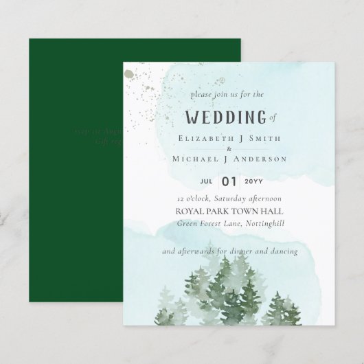 Papier Pine Trees Teal and Sage Wedding (Devant / Derrière)
