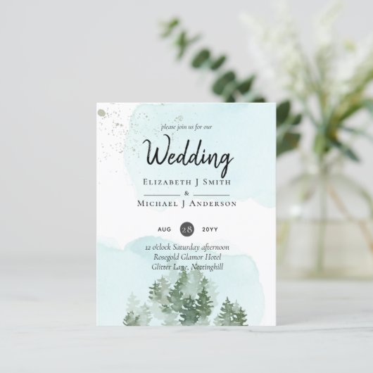Papier Pine Trees Teal and Sage Wedding (Debout devant)