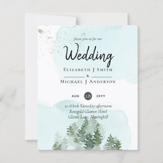 Papier Pine Trees Teal and Sage Wedding (Devant)