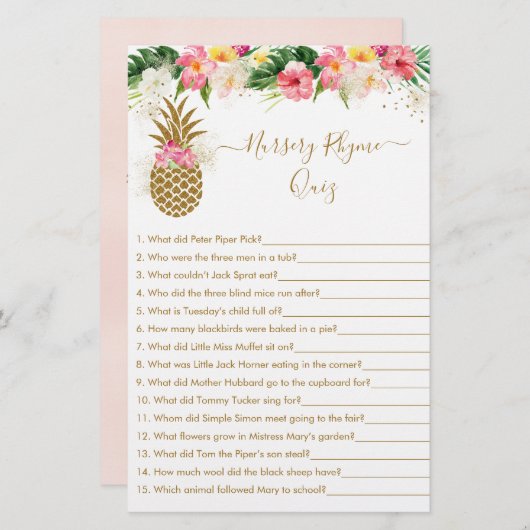 Papier Pineappy Floral Nursery Rhyme Shower Jeu (Devant / Derrière)