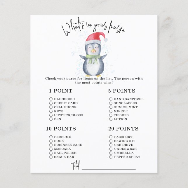 Papier Pingouin - Ce qui se trouve dans votre sac à main  (Devant)