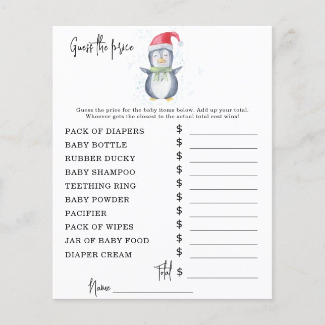 Papier Pingouin - Jeux de fête | Jeu devis de prix (Devant)