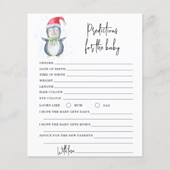 Papier Pingouin - prédictions et conseils bébé (Devant)